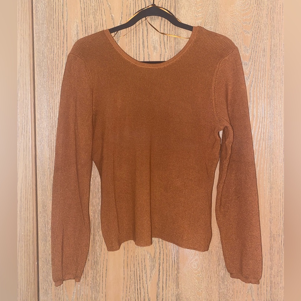 Pink Rose Size Medium Brown Sweater - Wraps in Back